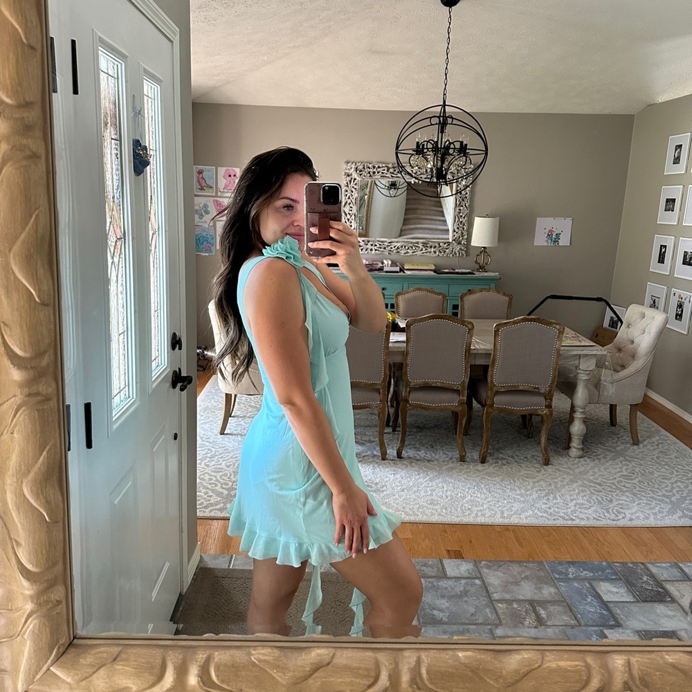 White Fox Boutique Like That Mini Aqua Ruffle Dress - Picture 10 of 11